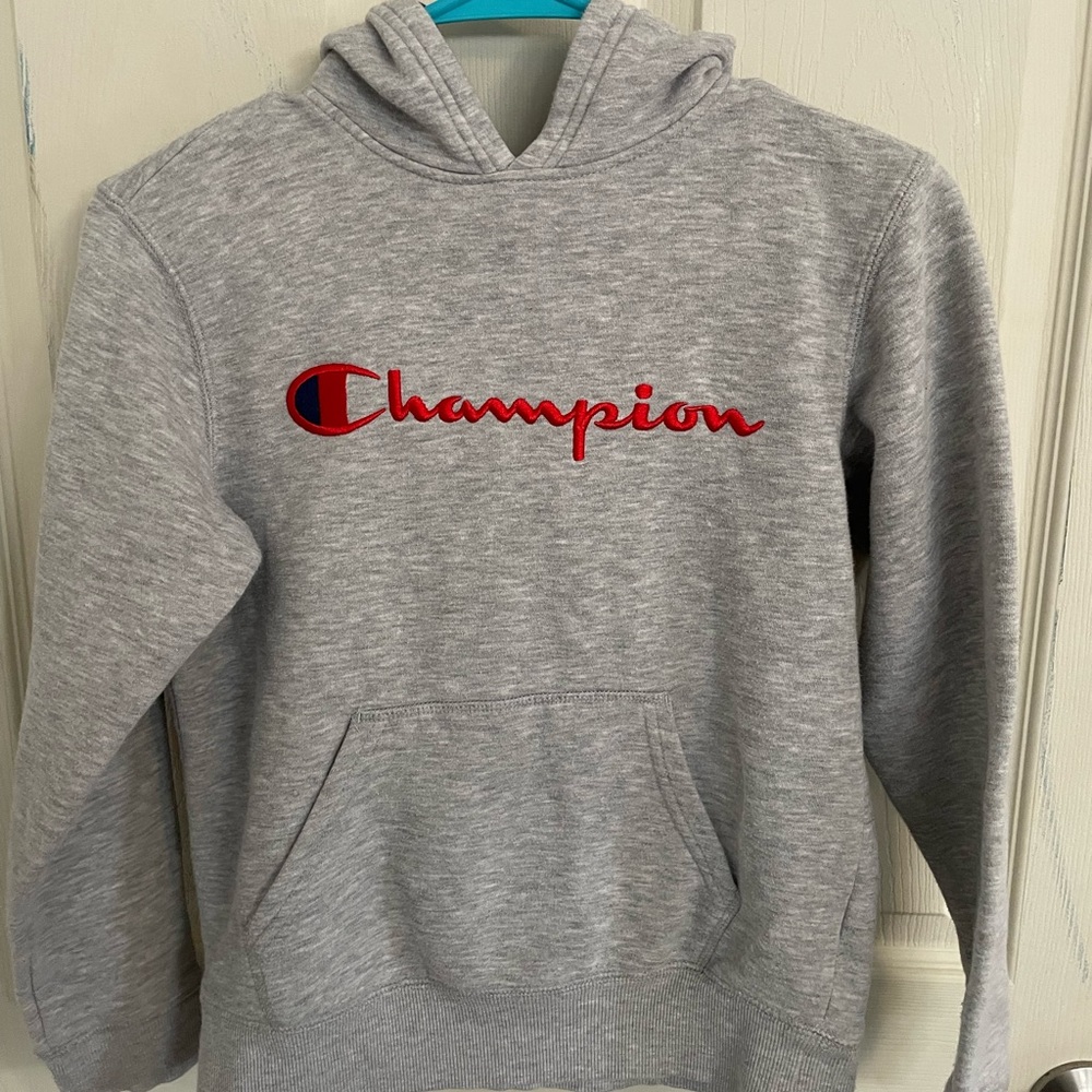 Champion Athletic Gray Hoodie with Red Accents